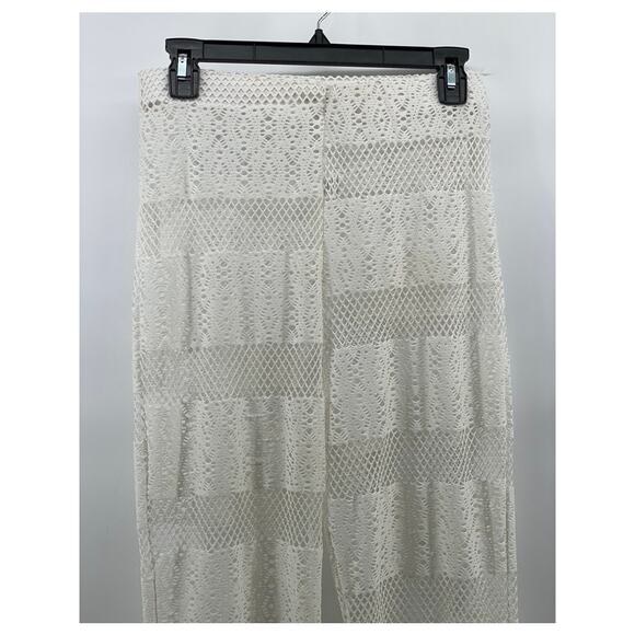 PRETTYLITTLETHING Women's White Mesh Elastic Waist Pull-On Wide-Leg Pant SZ 8 - Picture 3 of 10